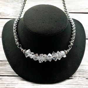 ✨9 big genuine herkimers diamonds on stainless steel wheat chain necklace boho